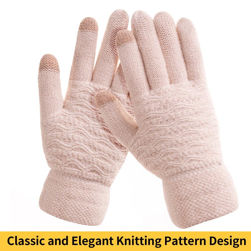 FENELY Women's Winter Warm Touch Screen Gloves Womens Thermal Grey Cable Knit Wool Fleece Lined Touchscreen Texting Mittens for Cold Weather - Image 4